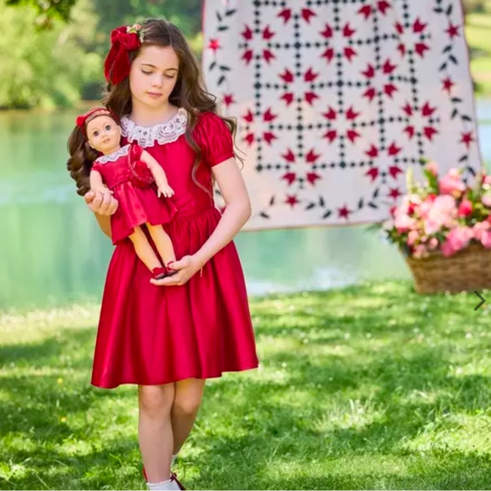 American girl x Janie and Jack Red Satin Dress with Lace Collar